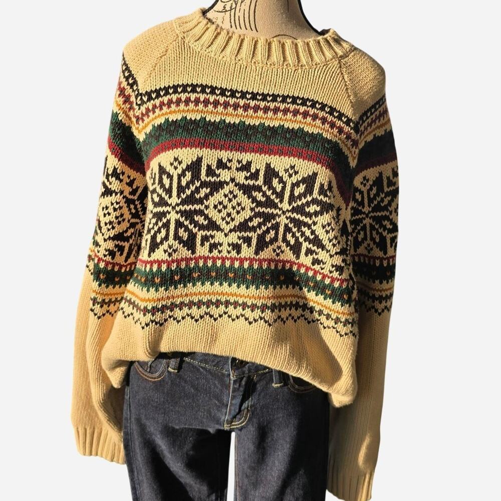 Vintage Tommy Hilfiger cream and multi-coloured knit sweater Size XL